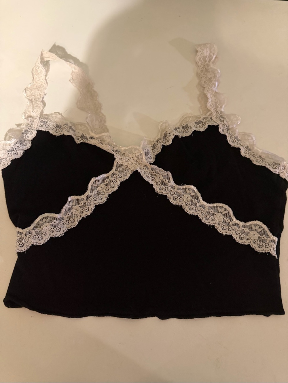 Trendyol Black Cami with Cream Lace Trim
